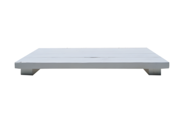 Empty white wooden floor or table top podium isolated on cut out PNG or transparent background. Realistic wooden table. Element for your design, advertising. Realistic clipart template pattern.