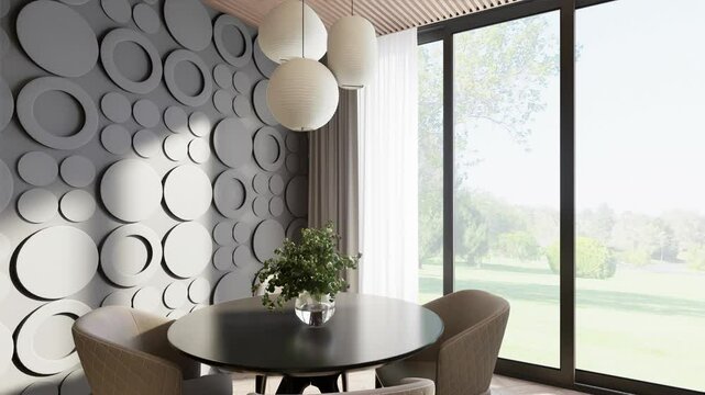 Modern studio apartment with open space living room and kitchen. 3d render