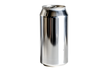 Aluminum silver small soda can tall isolated on cut out PNG or transparent background. Realistic bottle soft drink template pattern. Composition suitable for advertising and brand purposes.