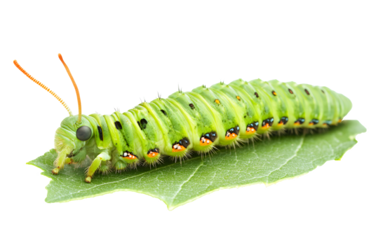 Go to Page
|12345...19Next
Vibrant green caterpillar on fresh green leaf isolated on cut out PNG or transparent background. Intricate details of caterpillar and leaf texture, ideal for educational or  - Powered by Adobe