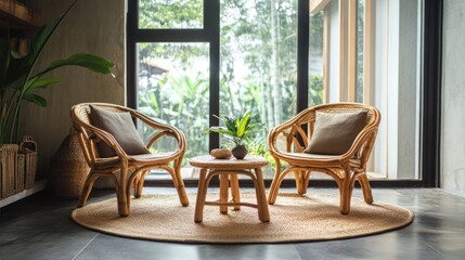 Fototapeta premium Cozy rattan seating area
