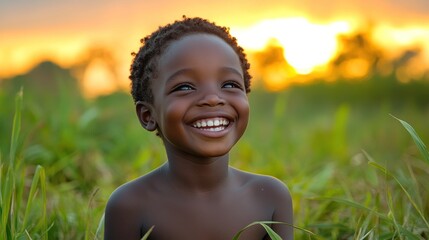 Sunset Smile: A Child's Joy in the African Savanna