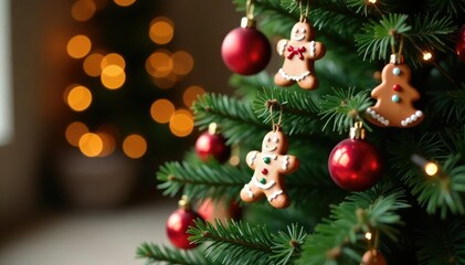 Fototapeta premium A Christmas tree decorated with gingerbread ornaments, festive, holiday, gingerbread