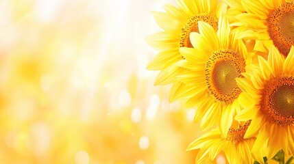Obraz premium Golden Blooms: A radiant image of vibrant sunflowers basking in the warm glow of sunlight. Perfect for conveying feelings of joy, happiness, and the beauty of nature.
