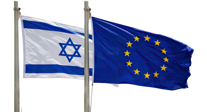 Flags of Israel and the European Union on white background PNG