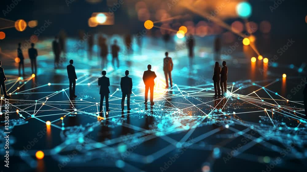 Poster this image illustrates a networked environment where silhouetted figures represent professionals eng