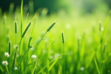 Obraz premium Bunch of green grasses swaying in summer wind, tall grasses, wildflowers