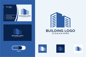 Blue Pixelated Building Logo Design Branding Materials
