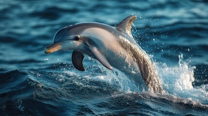 Fototapeta premium Striped Dolphin Leaps from Ocean Waves: A Stunning Wildlife Photography