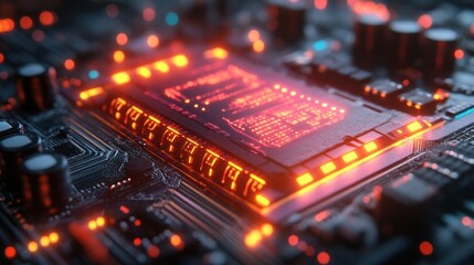Obraz premium Illuminated Microchip: A Close-Up of Advanced Technology