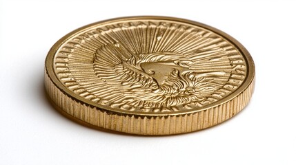 Detailed Gold Coin on White Background