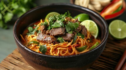 thai khao soi with crispy noodles
