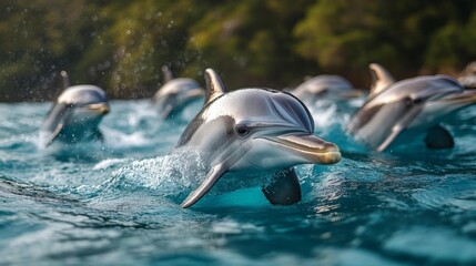 Dolphins Swimming Gracefully in Clear Tropical Water. Generative AI