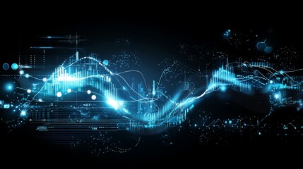 Obraz premium Abstract glowing blue lines and shapes on a dark background displaying network information