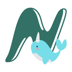N Narwhal Alphabet Icon © Iconwala