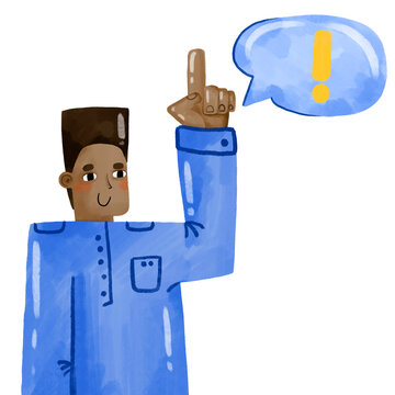 Man point finget up. Idea illustration with speech bubble. Dark skin Man with speech bubble holding up his index finger