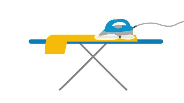 Iron clothes with iron stand vector animation with white background
