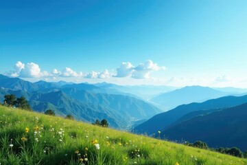 Fototapeta premium Rolling blue sky with mountains in the distance, serenity, calmness, nature