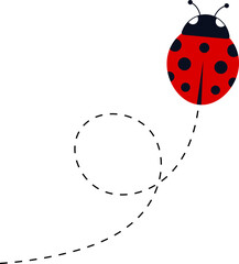 Cute ladybug characters collection. Flying ladybug with dotted path. Ladybugs flying on dotted route. ladybug icon set. Insects group. Vector illustration isolated on white. © Volodymyr