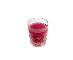 Sweet refreshing berry compote from ripe cherries in a glass isolated on white background.