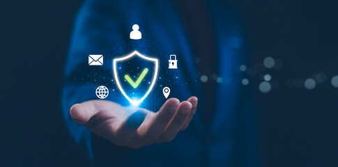 Cyber security and privacy concepts to protect data. Lock icon and internet network security...