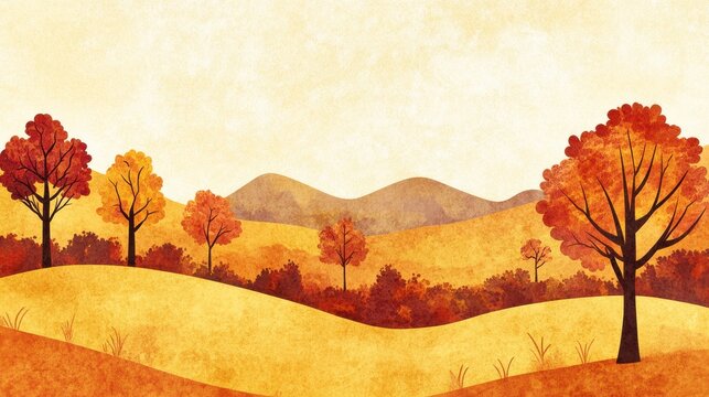 Autumn hills with colorful trees.