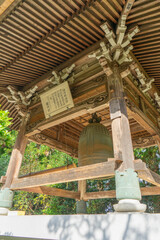 Wooden structure Japanese bell tower in ancient temple