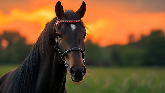 Majestic Horse Standing in a Field During Golden Hour.