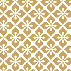 Fototapeta premium Abstract geometric pattern with squares, crosses, stripes, lines. Seamless vector background. White and gold ornament. Modern reticulated graphic design.