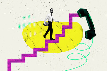 Exclusive sketch collage of serious businessman walk graph development statistics call center...