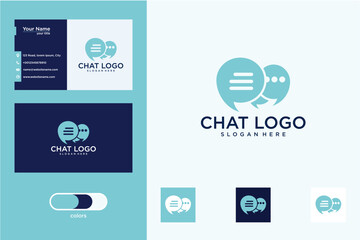 Business Card Design With Chat Logo Template In Light Blue And Dark Blue Colors