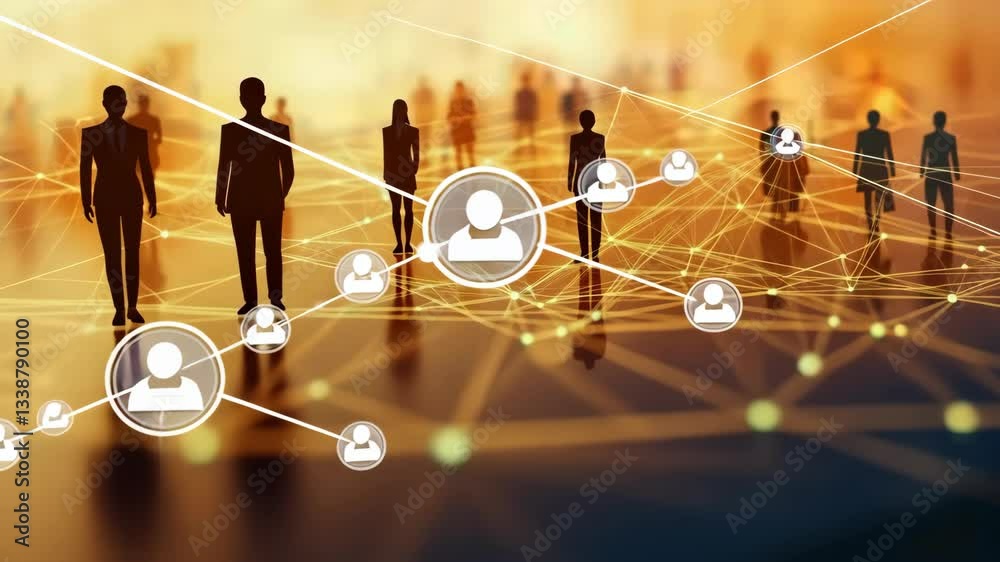 Poster this image showcases a network of business professionals connected through advanced technology, high
