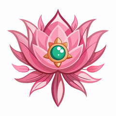Floral lotus design with pink and orange elements, featuring leaves, sun, and tree symbols, perfect...