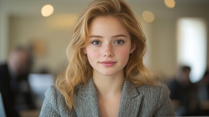 Obraz premium Portrait of a Young Woman with Freckles and Blond Hair