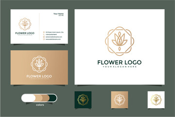 Business Card Set With Golden Floral Logo Design