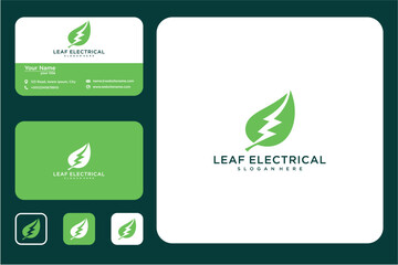 Business Card Set With Green Leaf Electric Logo
