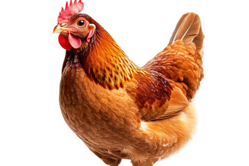 Fototapeta premium Brown hen standing gracefully on a white background