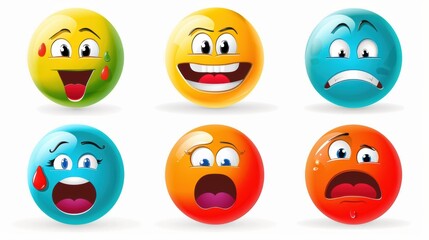 Fototapeta premium Striking Flat - Style Vector Emoji Set: Diverse Reactions for Social Networks, Isolated on White