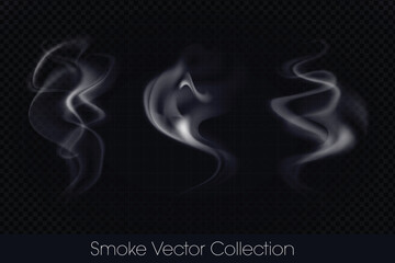 Smoke, smoke of e-cig, mist, fog, gas and Steam isolated Vector (EPS) Illustration Set on transparent background
