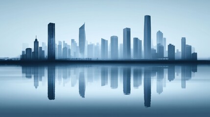 City Skyline Reflection with Calm Waters.