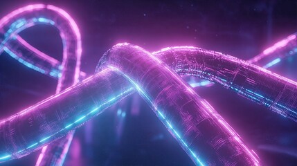 Technological Flow:  A network of glowing, interconnected tubes pulses with vibrant neon light, creating a futuristic and abstract visual representation of data flow and connectivity.