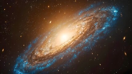 Fototapeta premium Vibrant Spiral Galaxy with Glowing Blue Arms and Bright Core in Deep Space