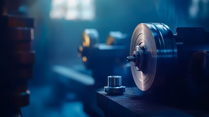 Fototapeta premium Industrial Metal Lathe Machine Closeup Detail Shot
