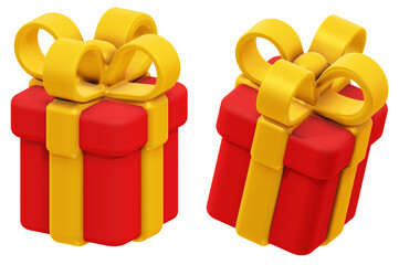 Three-dimensional red gift boxes with yellow ribbons on top