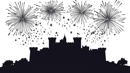 Bastille Day PNG file transparent background – Silhouette of the Bastille fortress with fireworks