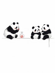 Obraz premium Adorable Minimalist Panda Cubs Illustration T-shirt