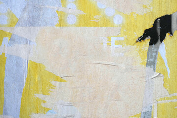 Old blank white yellow ripped torn grunge posters backgrounds creased crumpled paper backdrop...