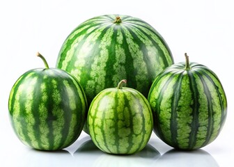 Silhouette of Ripe Green Watermelons on White Background - Stock Photo