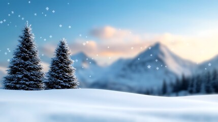 Breathtaking winter scene featuring snow capped mountains dense evergreen forests and a pristine snowy landscape blanketed in a soft glistening layer of fresh snow