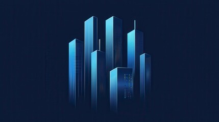 Fototapeta premium Modern Cityscape at Night Abstract Blue Skyscrapers Illustration
